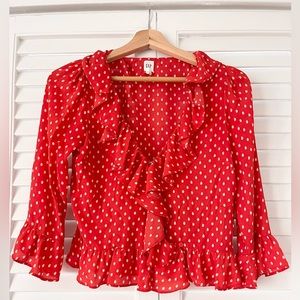 GAP Polka Dot Ruffle Top Size XS